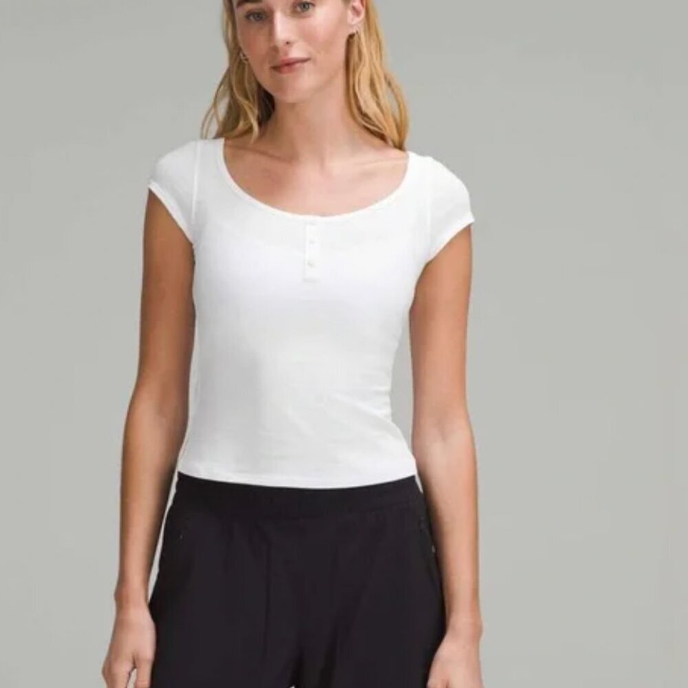 lululemon athletica white Cap-Sleeve Henley T-Shirt